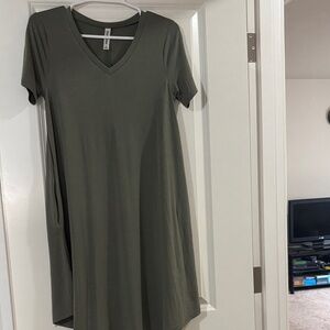 Olive Green V-Neck T-Shirt Dress